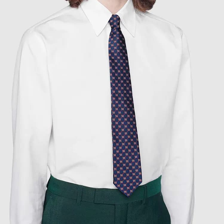 GUCCI GG Diamond Jacquard Tie Men's Navy Blue Silk 3