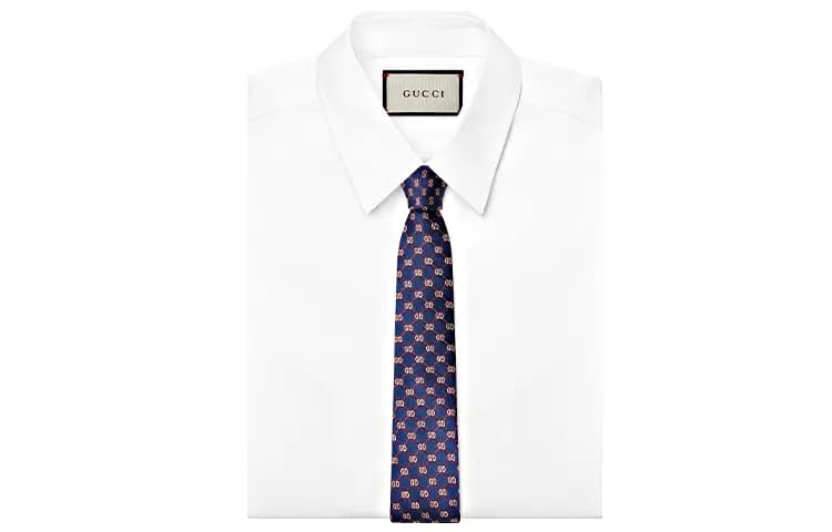 GUCCI GG Diamond Jacquard Tie Men's Navy Blue Silk 2