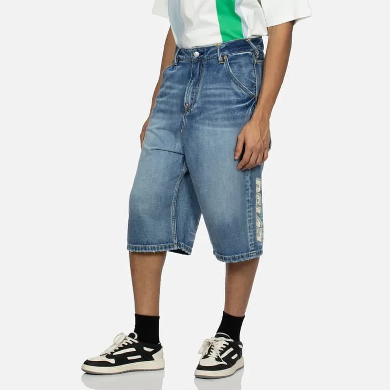 EVISU SS24 Seagull Print and Dharma Pattern Denim Shorts Men's Denim Blue 4