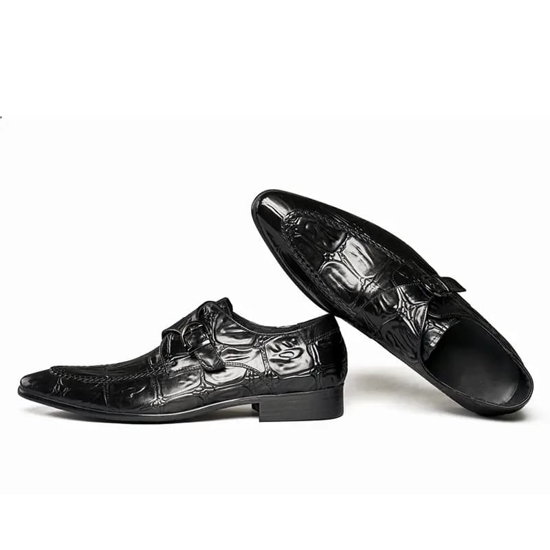 ASTON M.JAZZ Top Layer Leather Crocodile Pattern Slip-On Business Dress Shoes Men's 5
