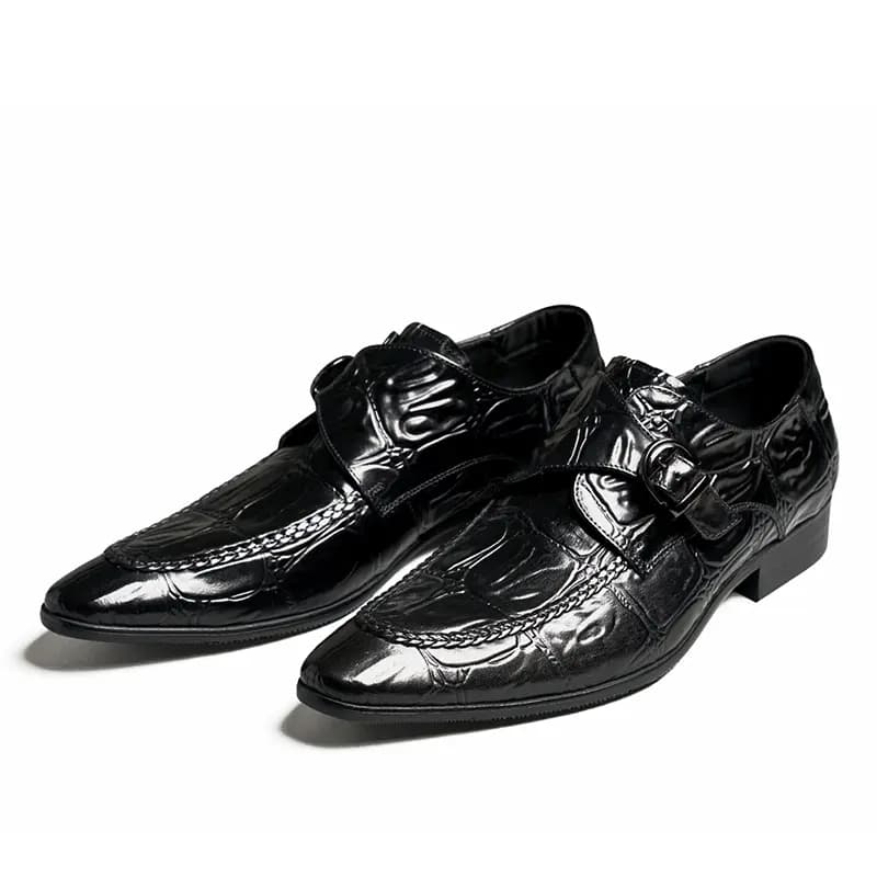 ASTON M.JAZZ Top Layer Leather Crocodile Pattern Slip-On Business Dress Shoes Men's 4