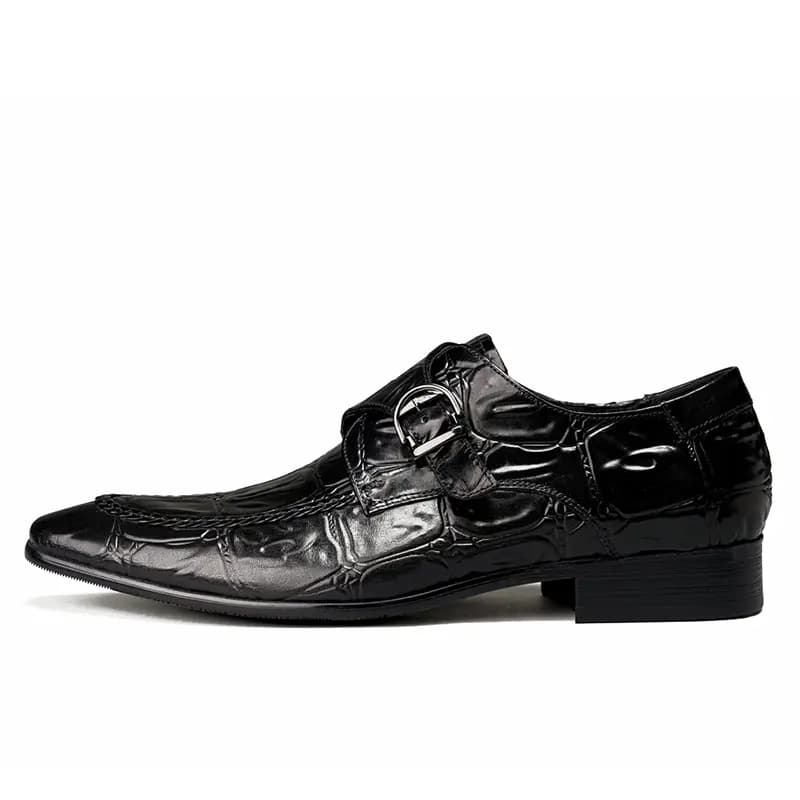 ASTON M.JAZZ Top Layer Leather Crocodile Pattern Slip-On Business Dress Shoes Men's