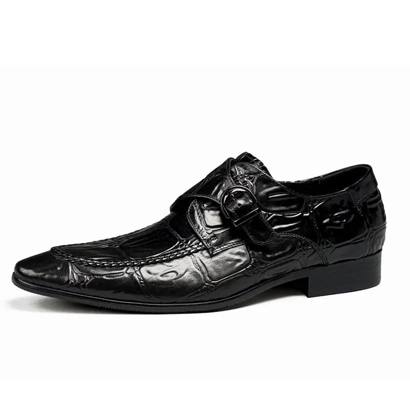 ASTON M.JAZZ Top Layer Leather Crocodile Pattern Slip-On Business Dress Shoes Men's 2