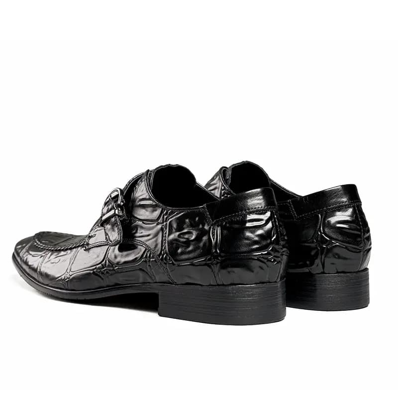 ASTON M.JAZZ Top Layer Leather Crocodile Pattern Slip-On Business Dress Shoes Men's 7