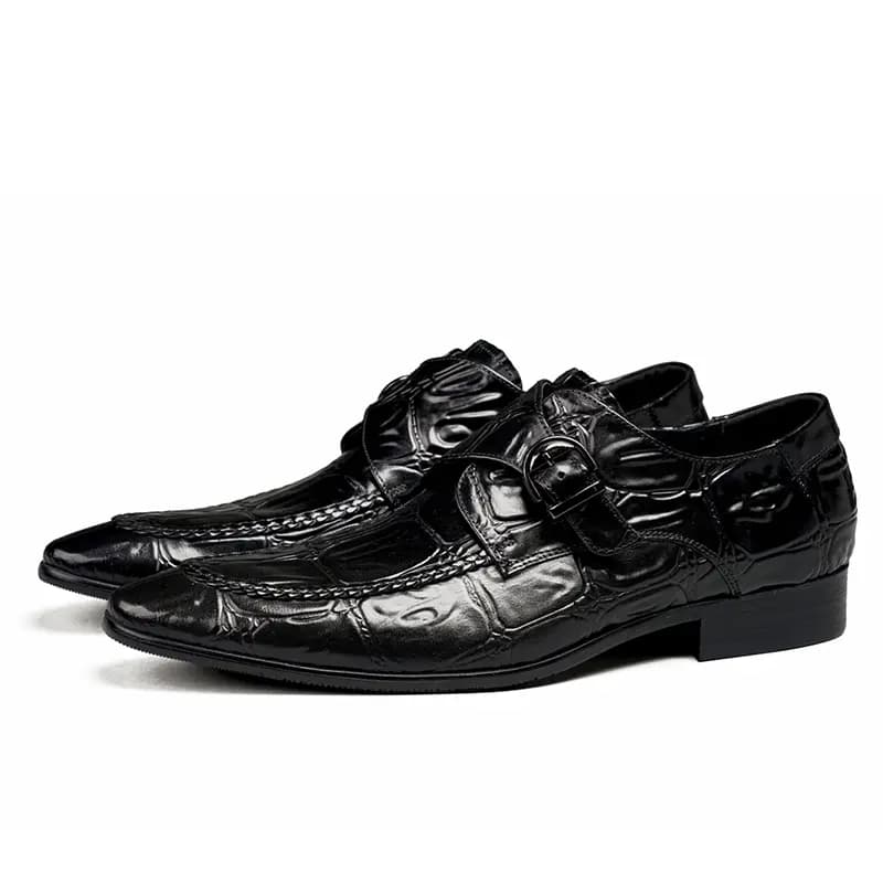 ASTON M.JAZZ Top Layer Leather Crocodile Pattern Slip-On Business Dress Shoes Men's 3