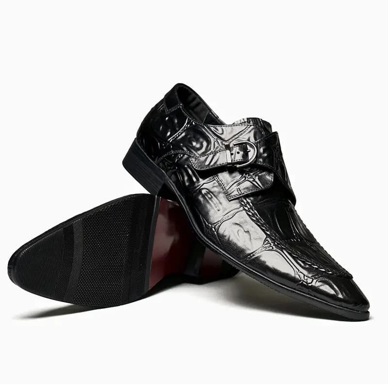 ASTON M.JAZZ Top Layer Leather Crocodile Pattern Slip-On Business Dress Shoes Men's 6
