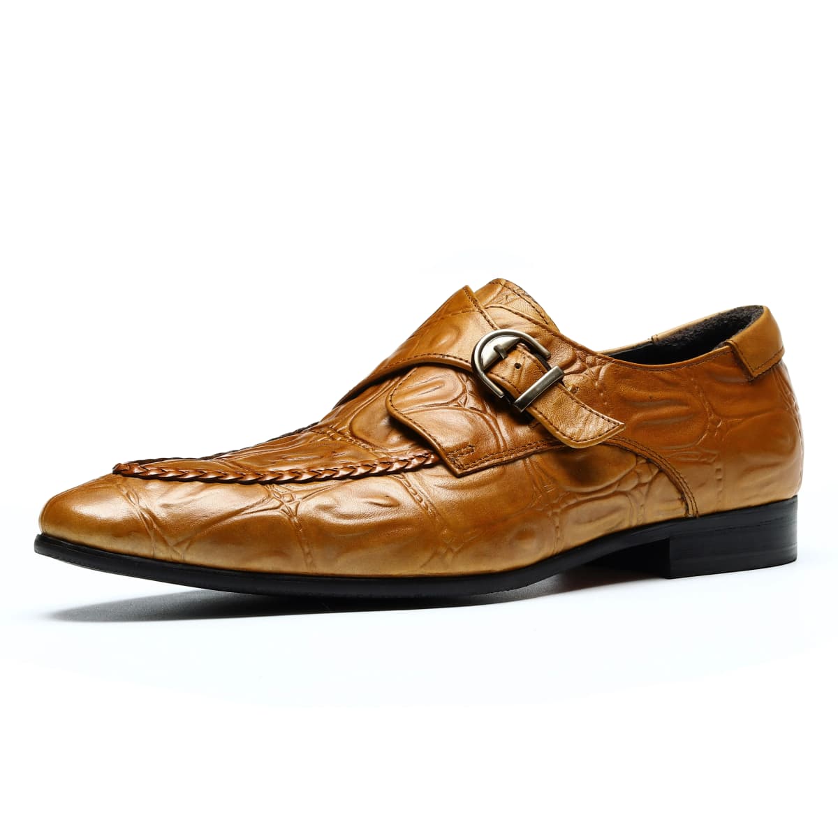 ASTON M.JAZZ Top Layer Leather Crocodile Pattern Slip-On Business Dress Shoes Men's 9