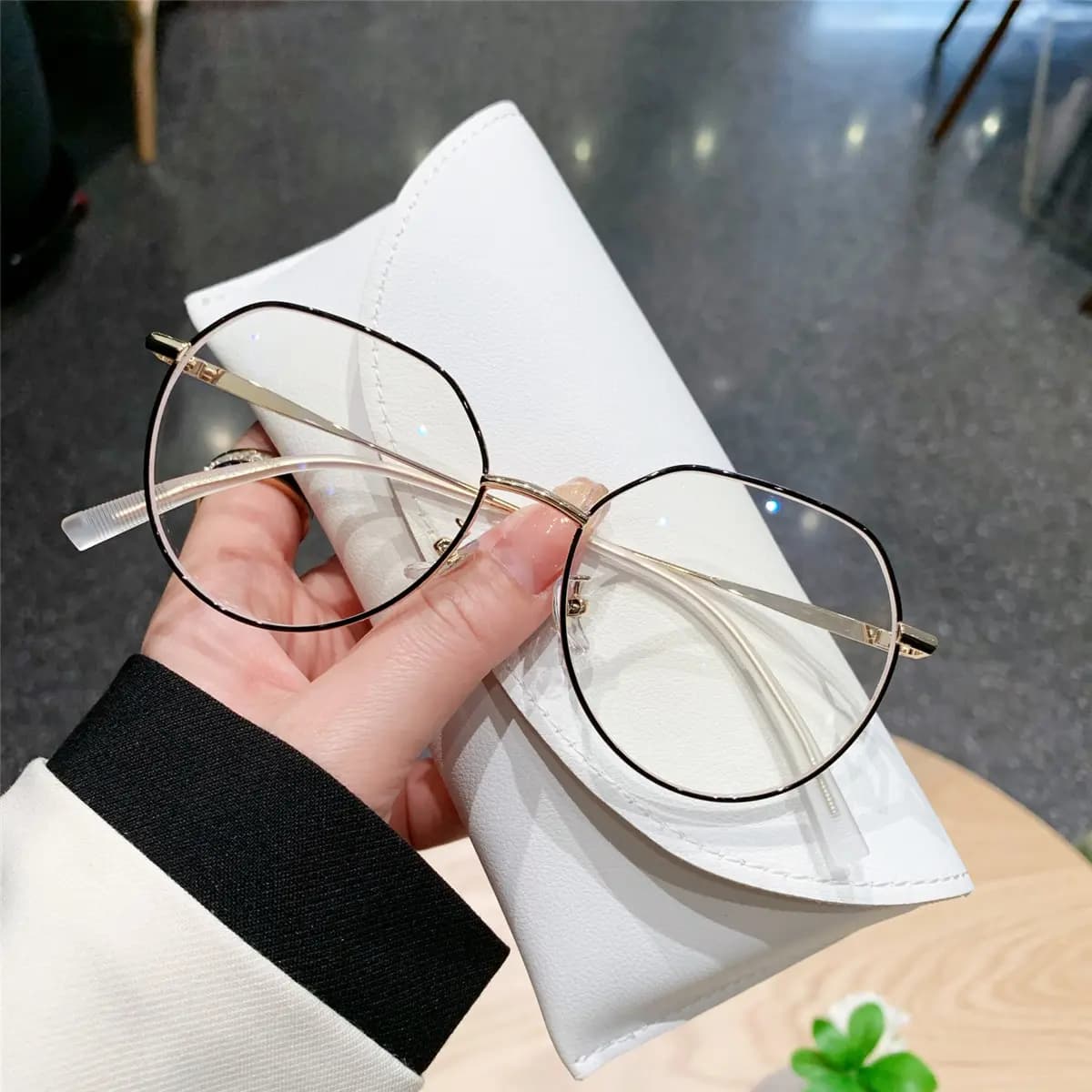 Lidian Large Frame Slimming Blue Light Blocking Glasses Korean Style Versatile Plain Lenses Unisex 2