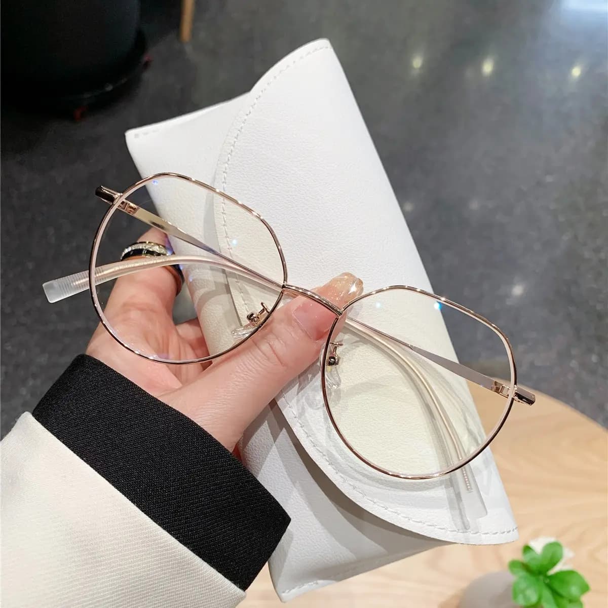 Lidian Large Frame Slimming Blue Light Blocking Glasses Korean Style Versatile Plain Lenses Unisex 6