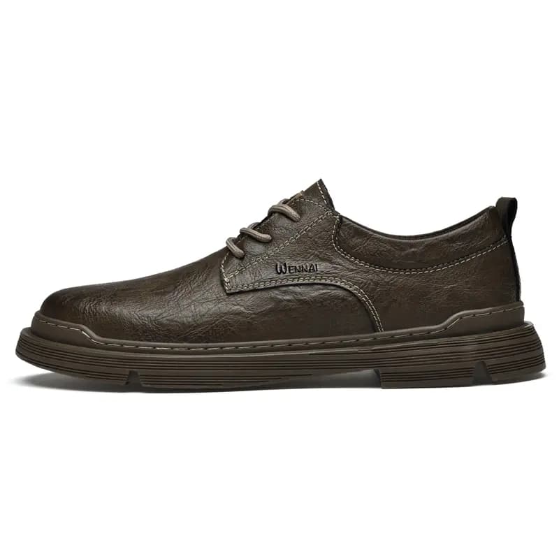 Wennai Split Leather Classic Versatile Fashionable Simple Comfortable Commute Trendy Simple Anti-Slip Wear-Resistant Casual Shoes Men's Brown