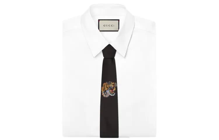 GUCCI Tiger Print Tie Men's Black 2
