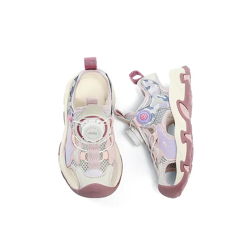 Kids' Jeep Rotary Buckle Closed-Toe Outdoor Beach Shoes Lightweight Casual Breathable Anti-Slip Kids' Sandals Pink 7