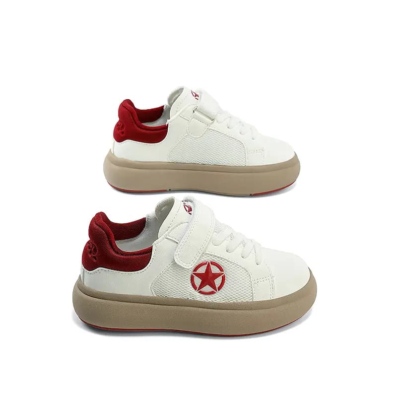 Kids Jeep Outdoor Casual White Shoes Breathable Soft Sole Velcro Slip-Resistant Wear-Resistant Low-Top Kids' Skate Shoes White-Red 5