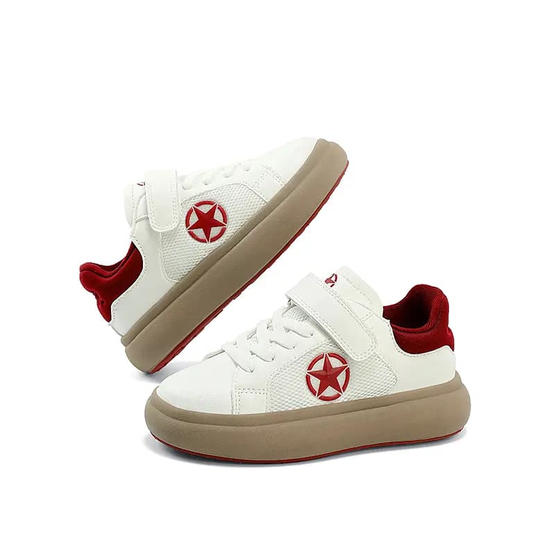 Kids Jeep Outdoor Casual White Shoes Breathable Soft Sole Velcro Slip-Resistant Wear-Resistant Low-Top Kids' Skate Shoes White-Red 6
