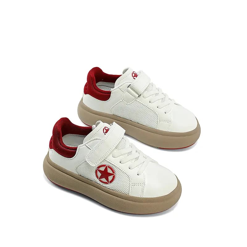 Kids Jeep Outdoor Casual White Shoes Breathable Soft Sole Velcro Slip-Resistant Wear-Resistant Low-Top Kids' Skate Shoes White-Red 3