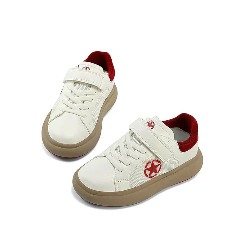 Kids Jeep Outdoor Casual White Shoes Breathable Soft Sole Velcro Slip-Resistant Wear-Resistant Low-Top Kids' Skate Shoes White-Red 4