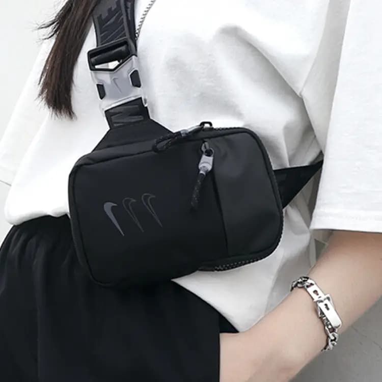 Nike Polyester Nylon Cell Phone Pouch Shoulder Bag Crossbody Bag Fanny Pack Sling Bags Small Size Unisex Black 4