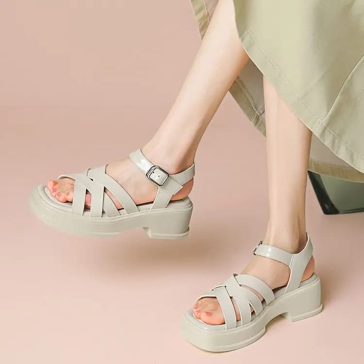 JOSINY Roman Sandals 5.3cm Women's Black/Ecru 15