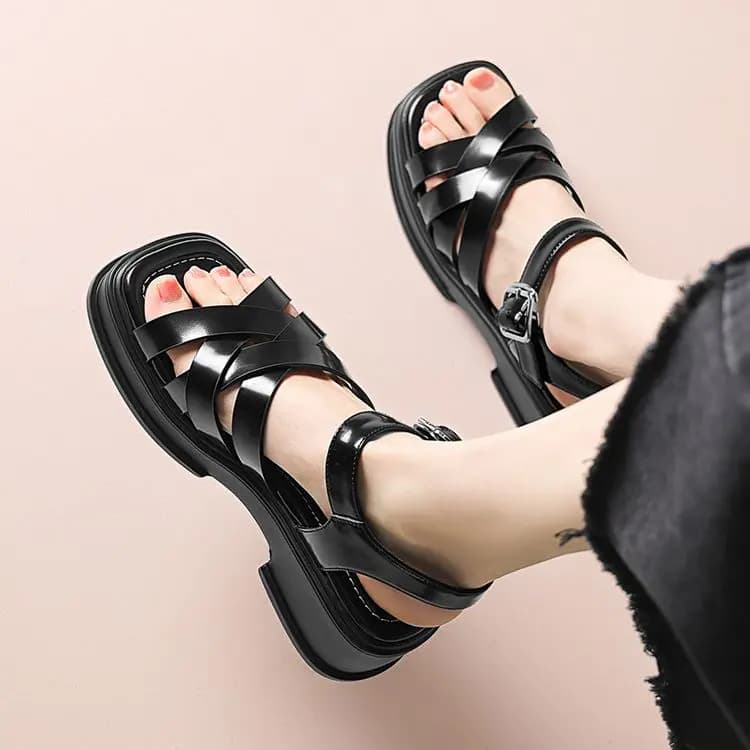 JOSINY Roman Sandals 5.3cm Women's Black/Ecru 7
