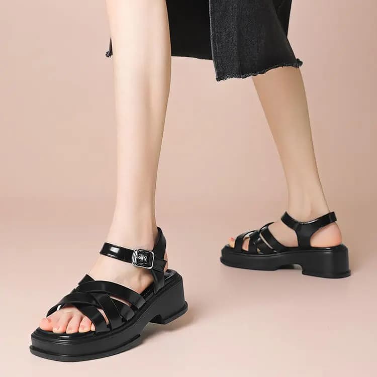 JOSINY Roman Sandals 5.3cm Women's Black/Ecru 8