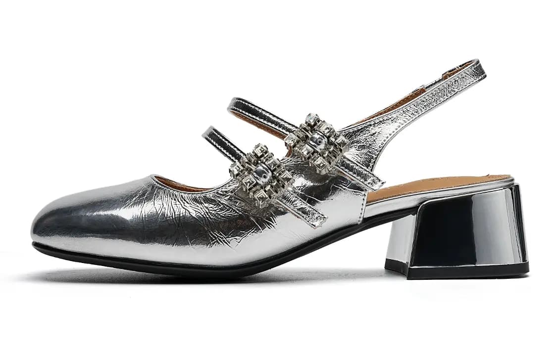 EBLAN Chunky Heel Mary Jane Shoes Women's Silver