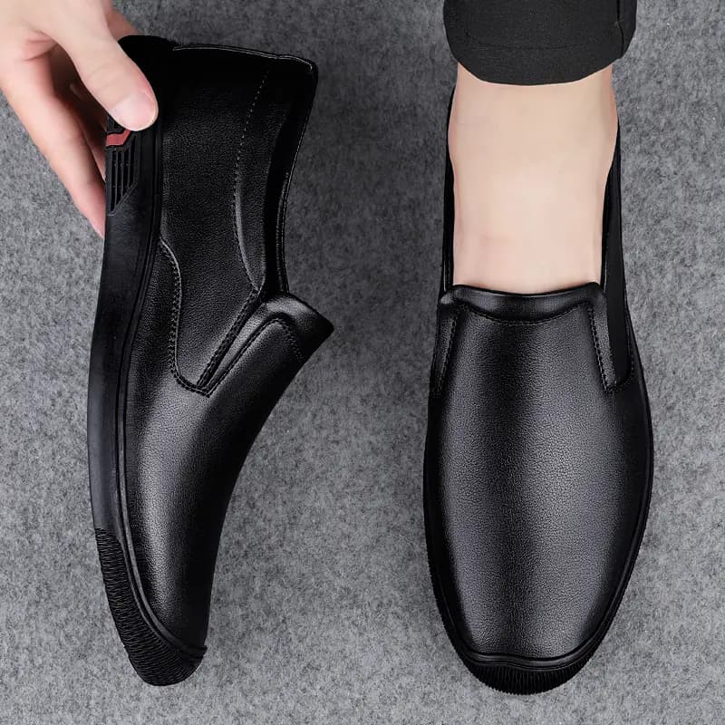 British Knight Top Layer Leather Business Versatile Soft Breathable Casual Soft Sole Moccasin Shoes Men's Black 6