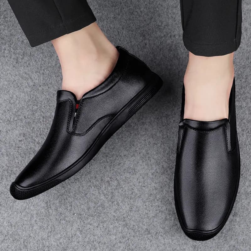 British Knight Top Layer Leather Business Versatile Soft Breathable Casual Soft Sole Moccasin Shoes Men's Black 10