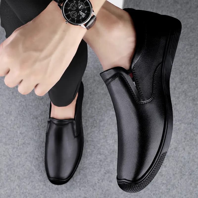 British Knight Top Layer Leather Business Versatile Soft Breathable Casual Soft Sole Moccasin Shoes Men's Black 8