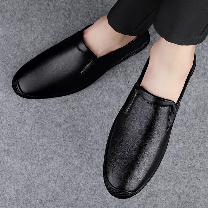 British Knight Top Layer Leather Business Versatile Soft Breathable Casual Soft Sole Moccasin Shoes Men's Black 9