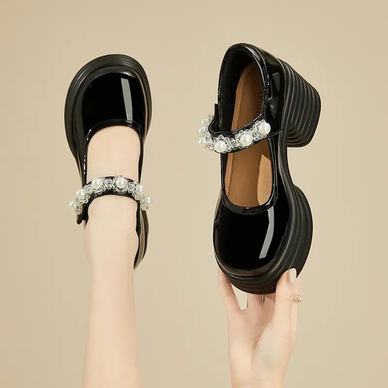 DAPHNE Chunky Heel Mary Jane Shoes 8cm Women's 4