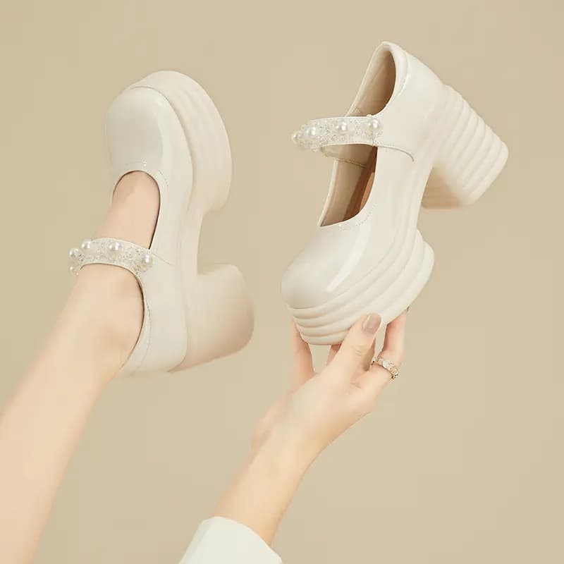DAPHNE Chunky Heel Mary Jane Shoes 8cm Women's 10