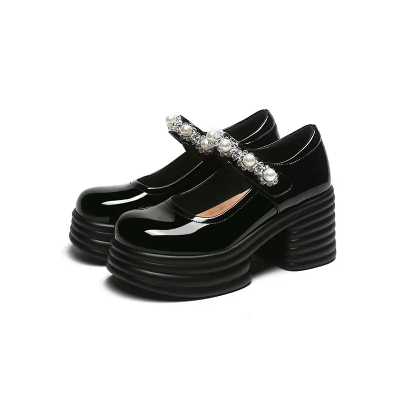 DAPHNE Chunky Heel Mary Jane Shoes 8cm Women's 3