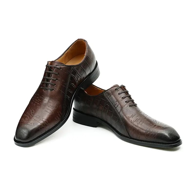 ASTON M.JAZZ Top Layer Leather Business British Crocodile Pattern Vintage Dress Shoes Men's 4