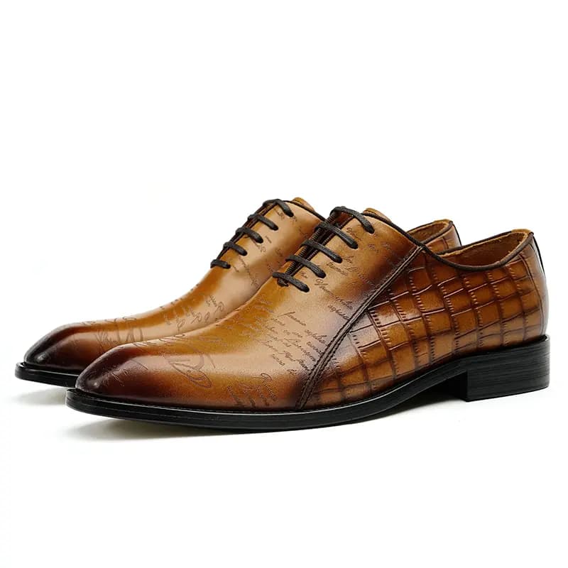 ASTON M.JAZZ Top Layer Leather Business British Crocodile Pattern Vintage Dress Shoes Men's 11