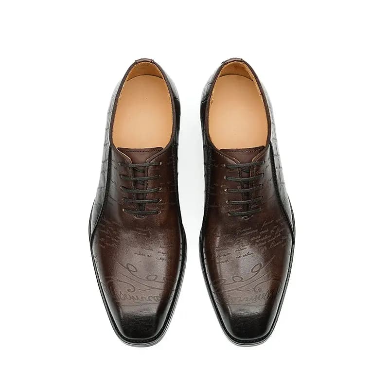ASTON M.JAZZ Top Layer Leather Business British Crocodile Pattern Vintage Dress Shoes Men's 5