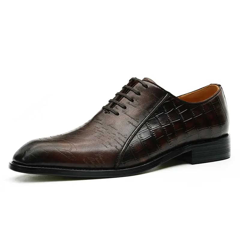 ASTON M.JAZZ Top Layer Leather Business British Crocodile Pattern Vintage Dress Shoes Men's 2