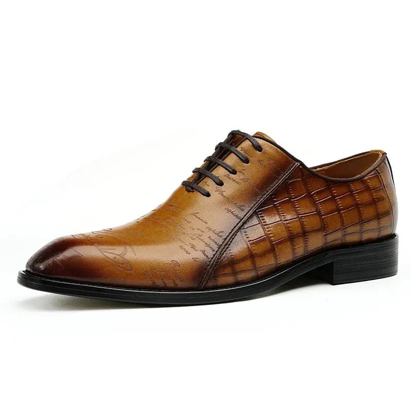 ASTON M.JAZZ Top Layer Leather Business British Crocodile Pattern Vintage Dress Shoes Men's 10