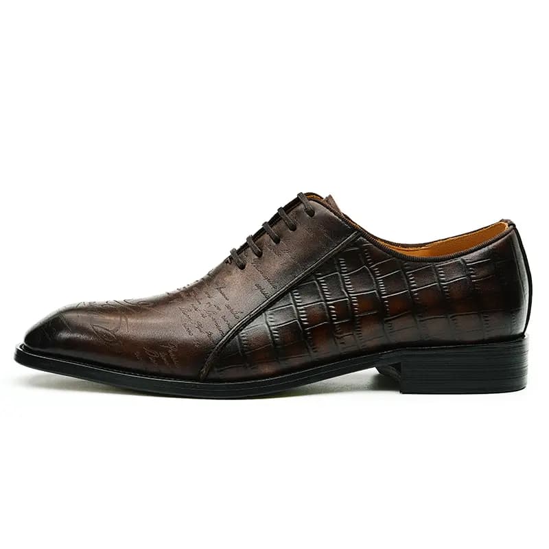 ASTON M.JAZZ Top Layer Leather Business British Crocodile Pattern Vintage Dress Shoes Men's