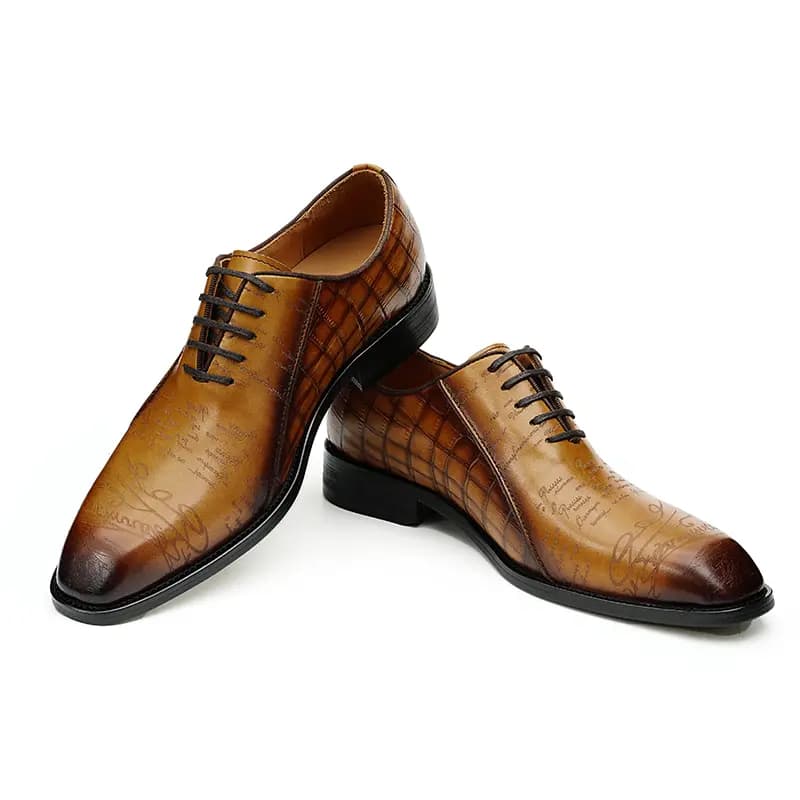 ASTON M.JAZZ Top Layer Leather Business British Crocodile Pattern Vintage Dress Shoes Men's 13