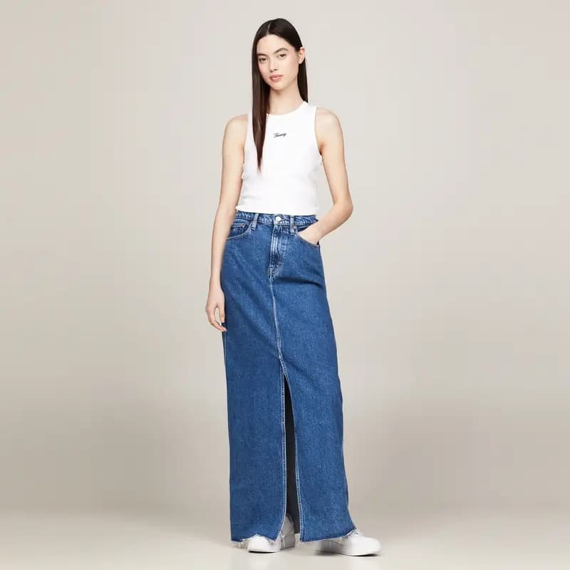 Tommy Hilfiger Denim Qadın Uzun Ətək Tünd Mavi 5
