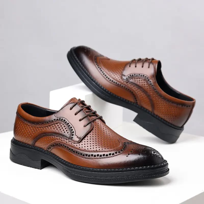 Mulinsen Two-Layer Cowhide British Brogue Dress Shoes Men's 8