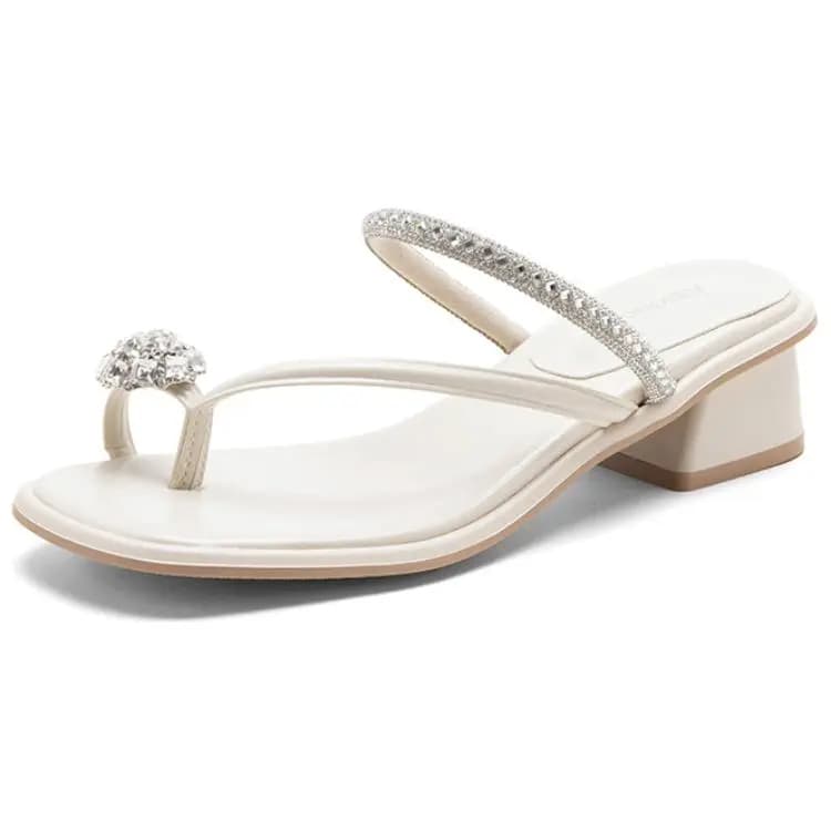AGSDON French Elegant Crystal Rhinestone Flat Sandals Women's 2