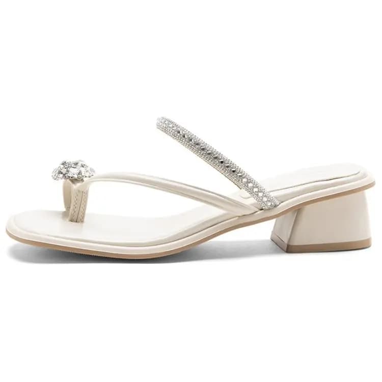 AGSDON French Elegant Crystal Rhinestone Flat Sandals Women's