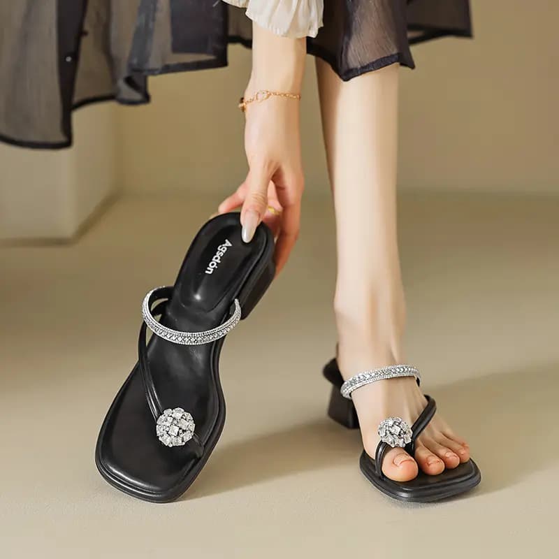 AGSDON French Elegant Crystal Rhinestone Flat Sandals Women's 11