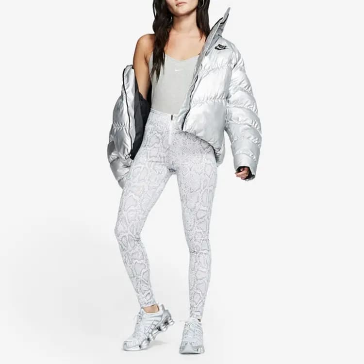 Nike Sportswear Synthetic Fill Shine 'Silver/Black' Jacket 4