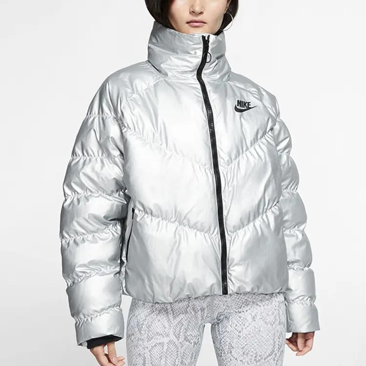 Nike Sportswear Synthetic Fill Shine 'Silver/Black' Jacket 2