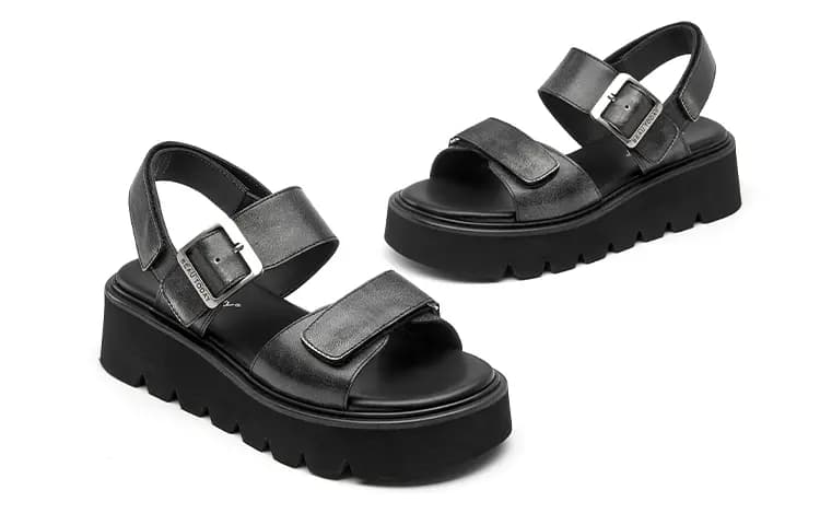 Beau Today Calfskin Classic Comfort Height-Increasing Versatile Thick-Soled Roman Sandals Women's 4