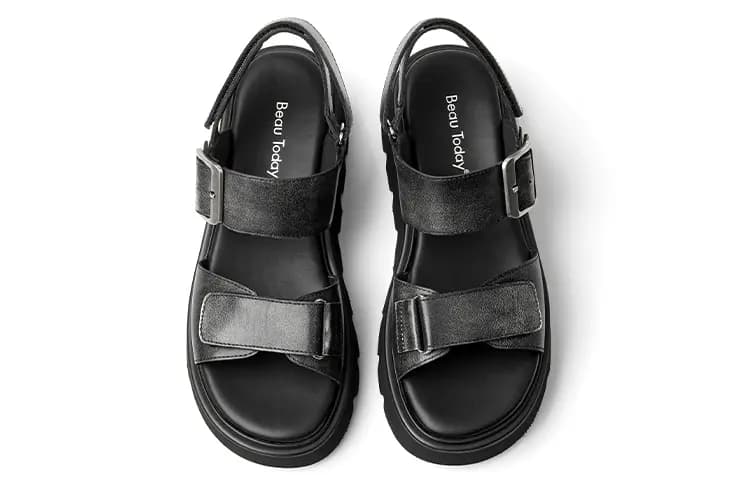Beau Today Calfskin Classic Comfort Height-Increasing Versatile Thick-Soled Roman Sandals Women's 5