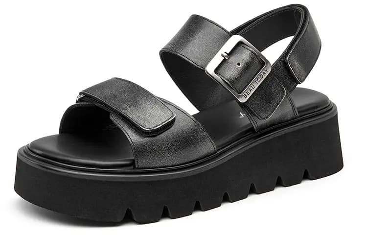 Beau Today Calfskin Classic Comfort Height-Increasing Versatile Thick-Soled Roman Sandals Women's 2