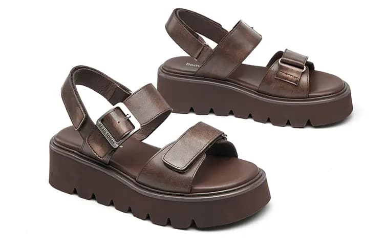 Beau Today Calfskin Classic Comfort Height-Increasing Versatile Thick-Soled Roman Sandals Women's 12